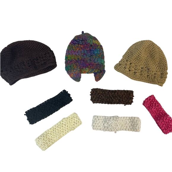 Lot of 8 Baby Girls Headbands Crochet Yarn Hand Knit Caps Hats Beanies - Picture 1 of 4